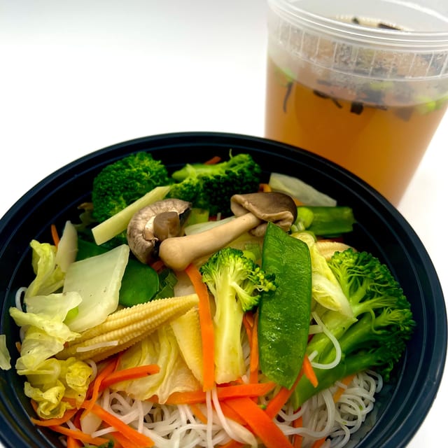 Mixed greens Noodle Soup.