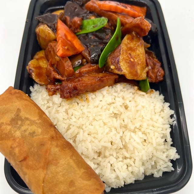 Eggplant with soy chicken lunch special.